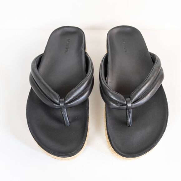 VINCE Black Forest Platform Espadrille Thong Slide Sandal Leather Women's 7.5 - Picture 6 of 8